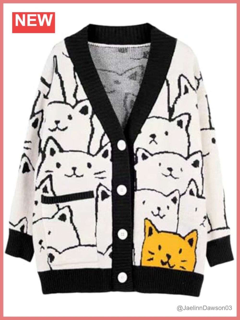 Oversized Kawaii Cat Print V Neck Knit Cardigan Women Sweater